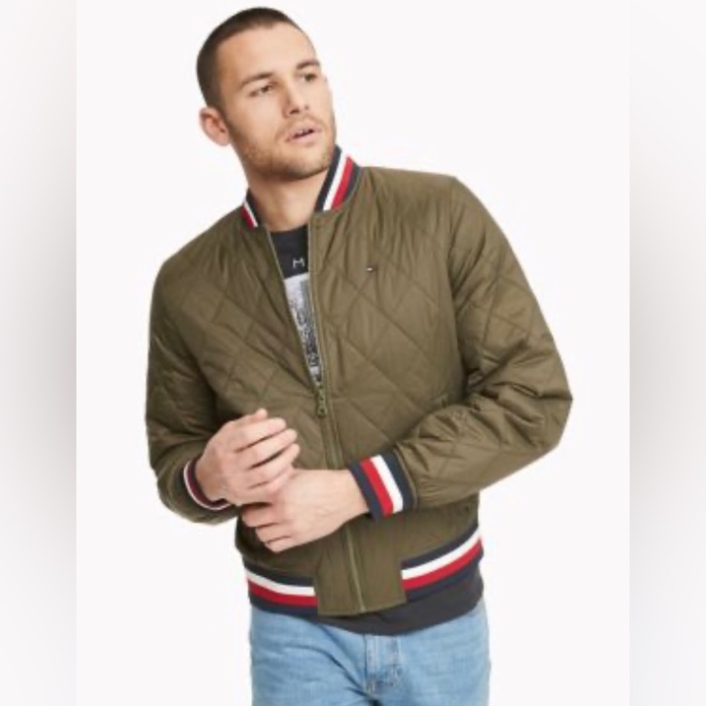 Tommy Hilfiger Men's Essential Diamond Bomber Jacket Army Green - M